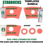 Full Wrap Template Bundle Svg,For starbucks 24 OZ venti cold cup & 16 OZ Grande Hot cup & 24 oz Acrylic Cup dimensions cup