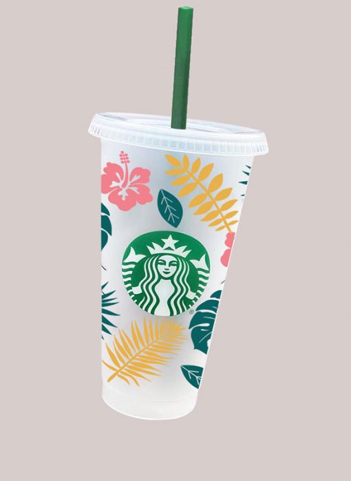 Tropical Leaves full wrap starbucks svg cold cup