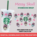 messy skull full wrap starbucks svg,Mom Life Skull full wrap Starbucks svg,hair bun svg,For Starbucks Venti 24 Oz Cold Cup,