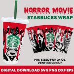 Horror Movie Starbucks svg Full Wrap Horror Movie svg For Halloween Starbucks 24 Cold Cup