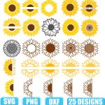 Sunflower Svg,Half Sunflower Svg,sunflower monogram svg,SVG,EPS,DXF,PNG,Flower SVG