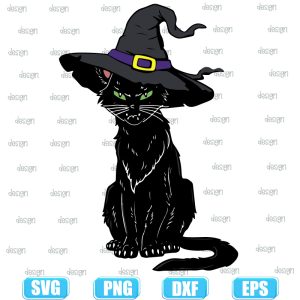 black cat with witch hat,halloween svg,halloween svg images,halloween shirt svg