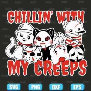 chillin with my creeps cat horror killer halloween,halloween svg,halloween svg images