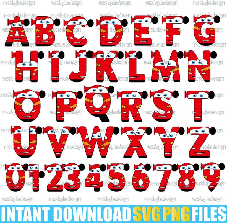 Lightning McQueen svg letters alphabet font